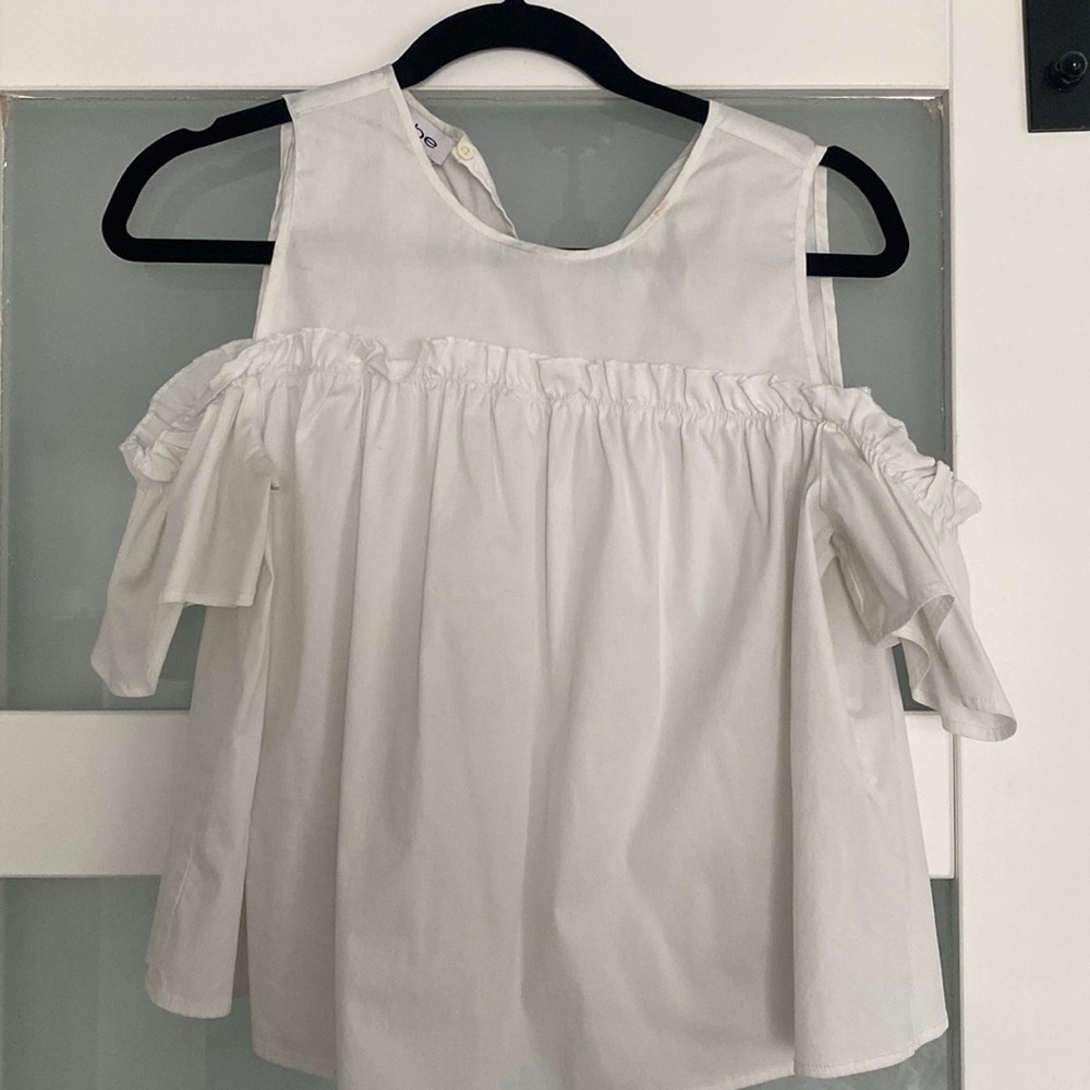 White ruffle off the shoulder Bebe blouse size small